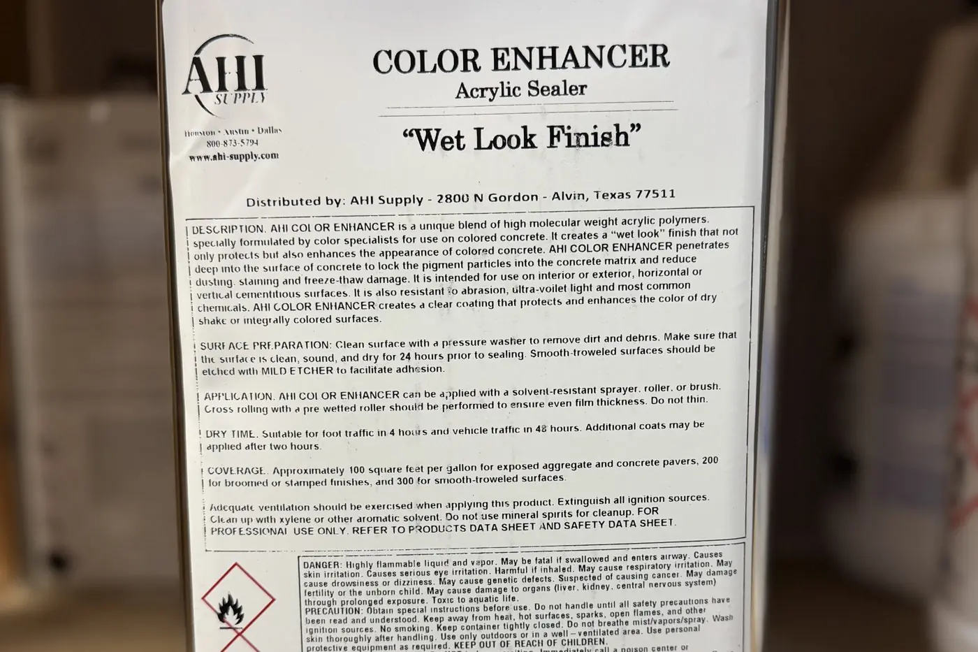 AHI Color Enhancer acrylic sealer, wet look finish