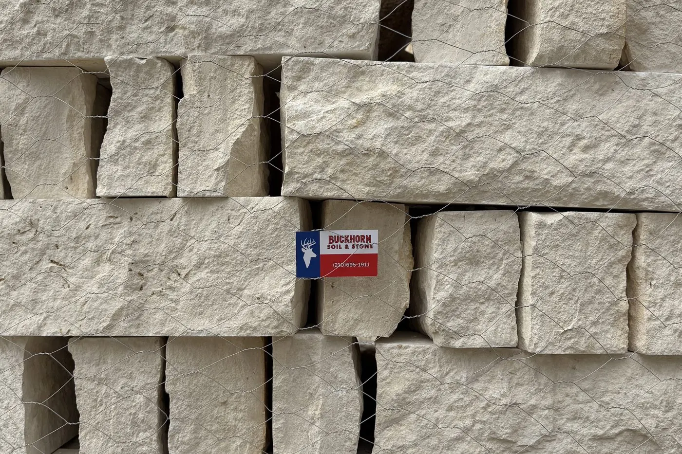 Pallet of white limestone chop block