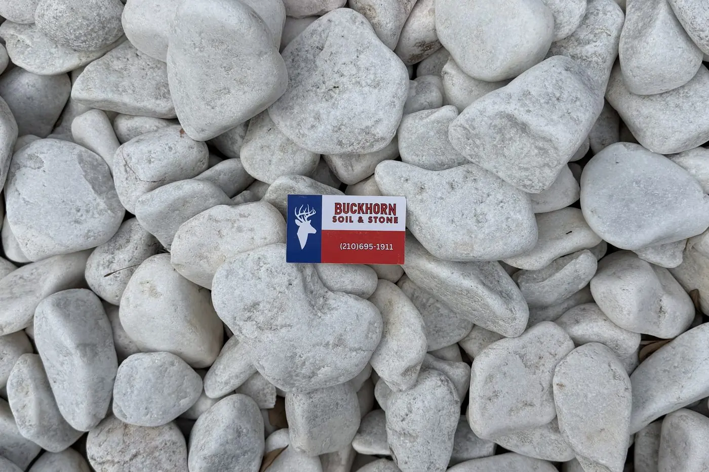 Tumbled white marble in the Buckhorn yard